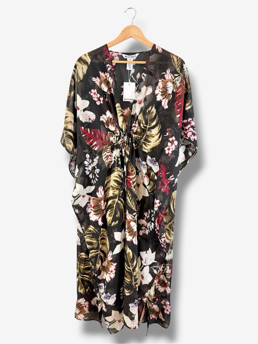 Walter Baker Tulum Caftan Tropical Print ONE SIZE Black Floral Swim Cover Resort